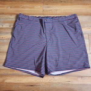 Lands' End Swim Shorts Mens XXL Sunset Trunks Red Blue Striped Lined 7" NEW